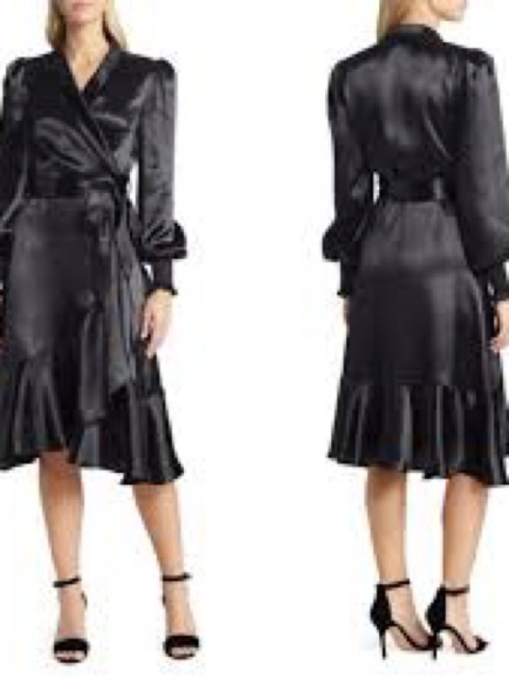 Rachel Parcell Black Satin Wrap Dress with Ruffle Hem - XS NWT - Picture 1 of 7